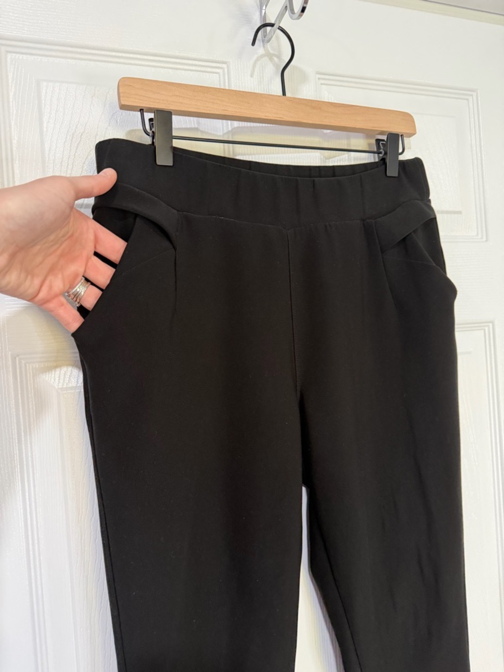 Slim Black Pull-On Ponte Pants with Pockets